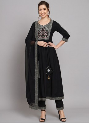 Embroidered Rayon Trendy Salwar Kameez in Black