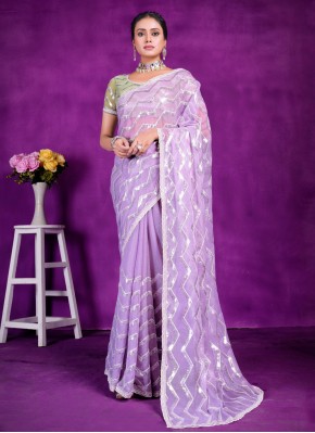 Embroidered Shimmer Classic Saree in Lavender