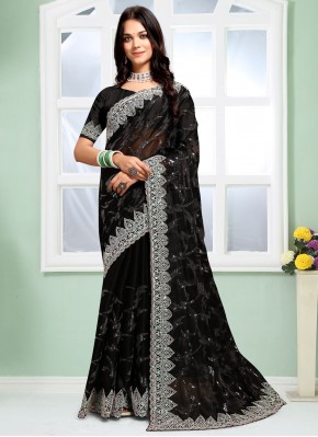 Embroidered Silk Contemporary Saree in Black