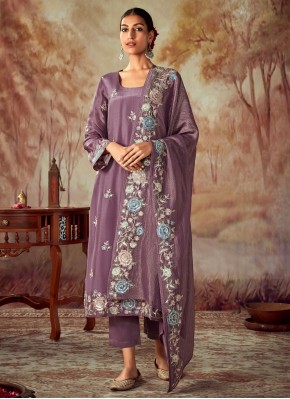 Embroidered Silk Trendy Salwar Kameez in Purple