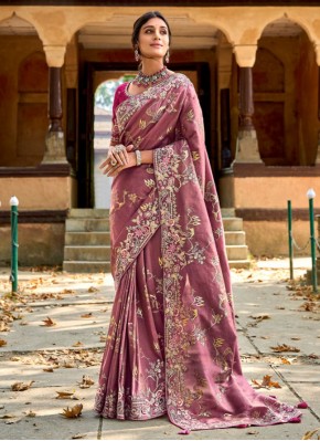 Embroidered Silk Trendy Saree in Mauve