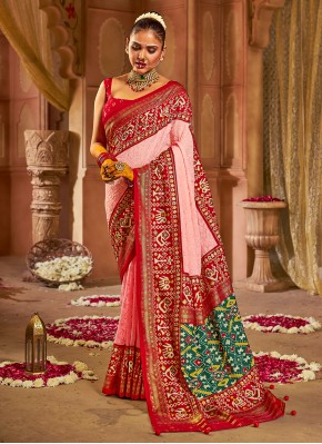 Embroidered Tussar Silk Classic Saree in Pink