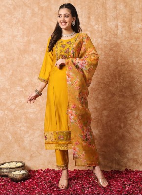 Embroidered Viscose Trendy Salwar Suit in Mustard