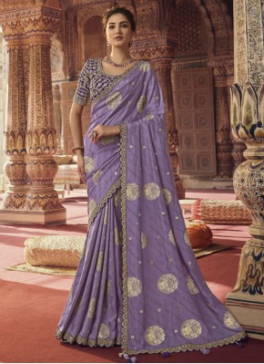 Embroidered Viscose Trendy Saree in Lavender