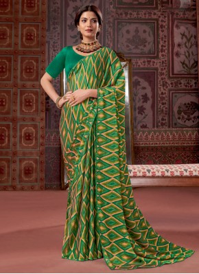Enchanting Fancy Fabric Green Print Classic Saree