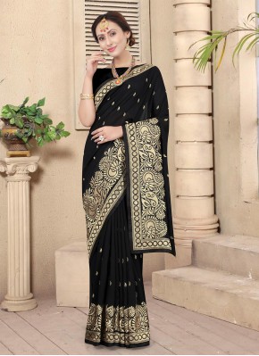 Engrossing Black Vichitra Silk Classic Saree