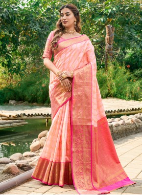 Engrossing Rose Pink Banarasi Silk Classic Saree