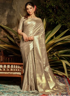 Engrossing Weaving Banarasi Silk Grey Saree