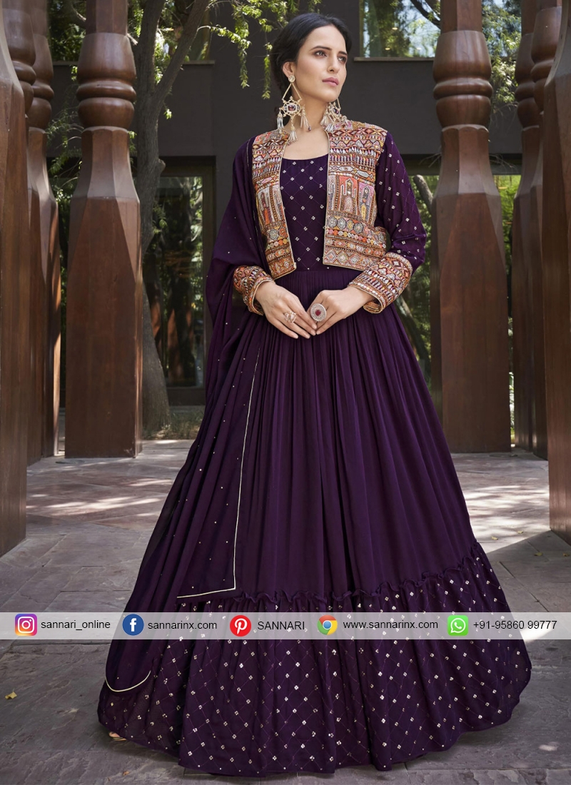 Enthralling Embroidered Purple Gown