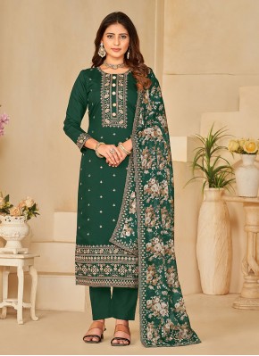 Enthralling Green Silk Trendy Salwar Suit