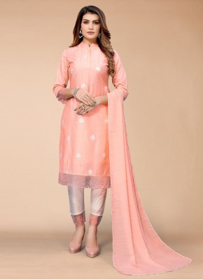 Entrancing Chanderi Embroidered Straight Salwar Suit