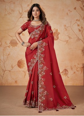Entrancing Uppada Silk Red Trendy Saree