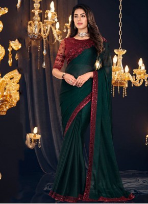Epitome Shimmer Georgette Green Contemporary Saree
