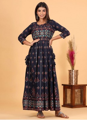 Especial Cotton Printed Navy Blue Readymade Gown