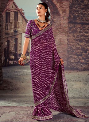 Especial Georgette Embroidered Purple Casual Saree