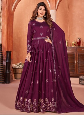 Especial Purple Art Silk Trendy Salwar Kameez