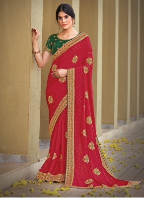 Ethnic Faux Georgette Patch Border Traditional Saree