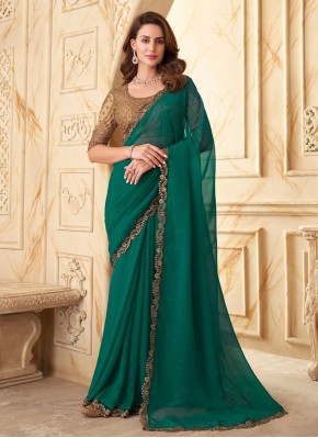 Ethnic Green Border Silk Contemporary Saree
