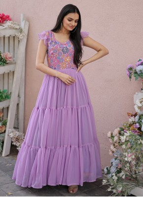 Ethnic Purple Faux Georgette Designer Gown