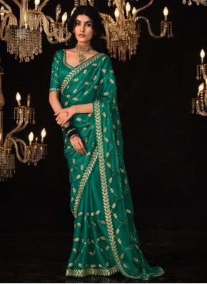 Exceeding Fancy Fabric Sequins Green Contemporary Style Saree
