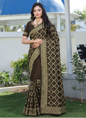 Exceptional Embroidered Vichitra Silk Green Traditional Designer Saree