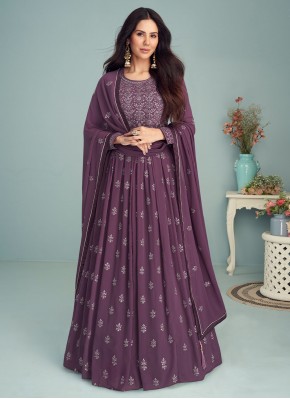 Exceptional Purple Embroidered Readymade Anarkali Salwar Suit