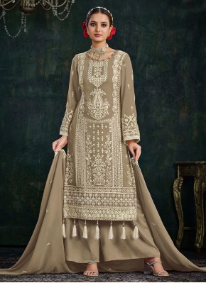 Exotic Beige Embroidered Faux Georgette Trendy Sal