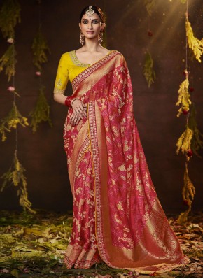 Exotic Silk Bandhej Red Saree