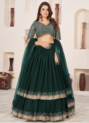 Exquisite Georgette Embroidered Green Trendy Lehen