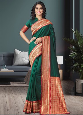 Exquisite Green Woven Silk Traditional Designer Saree