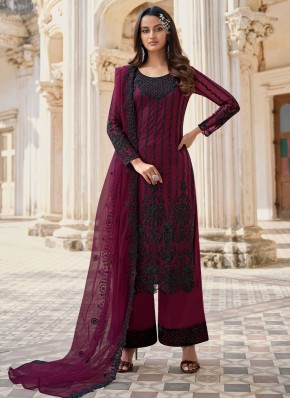 Exquisite Net Wine Trendy Salwar Suit