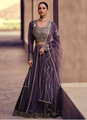 Exquisite Sequins Purple Silk A Line Lehenga Choli