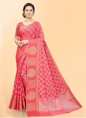 Exquisite Woven Pink Linen Classic Saree
