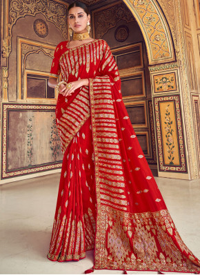 Exquisite Zari Red Traditional Designer Saree