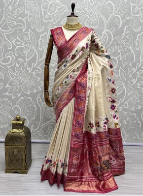 Extraordinary Patola Silk  Weaving Cream Saree