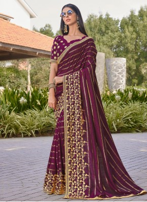 Exuberant Patch Border Purple Silk Designer Saree