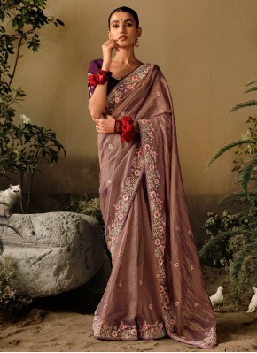 Eye-Catchy Brown Embroidered Contemporary Saree