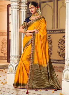Fabulous Yellow Border Fancy Fabric Classic Saree