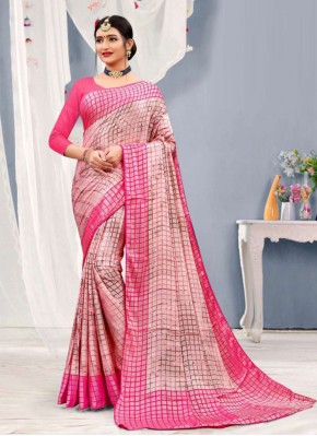 Fancy Fabric Abstract Print Pink Printed Saree