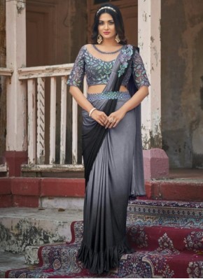 Fancy Fabric Contemporary Saree in Grey