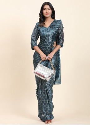Fancy Fabric Contemporary Saree in Teal