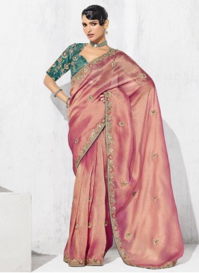 Fancy Fabric Embroidered Pink Classic Saree