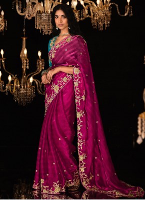 Fancy Fabric Embroidered Pink Trendy Saree