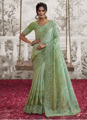 Fancy Fabric Green Embroidered Saree