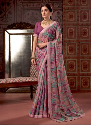 Fancy Fabric Pink Contemporary Style Saree