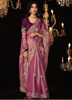 Fancy Fabric Purple Border Trendy Saree