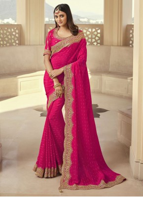Fancy Fabric Rani Embroidered Contemporary Saree