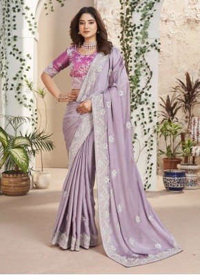 Fancy Fabric Sequins Classic Saree in Lavender