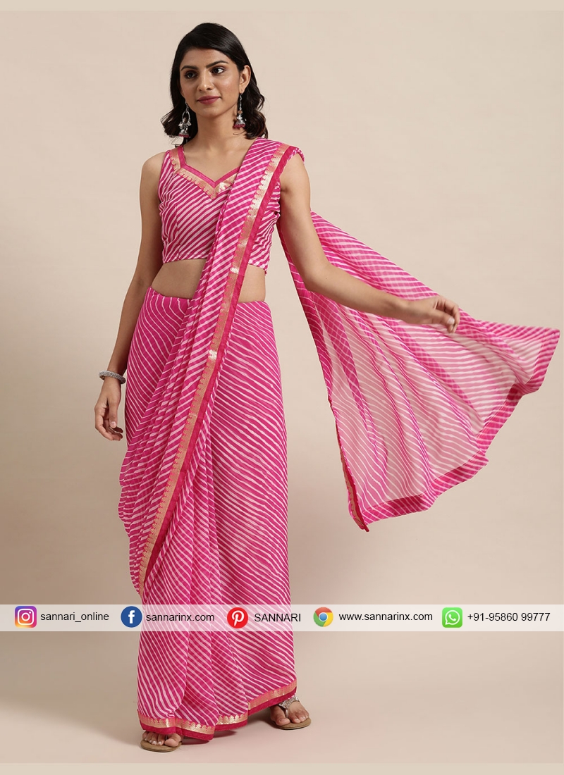 Fancy Faux Georgette Classic Saree in Pink
