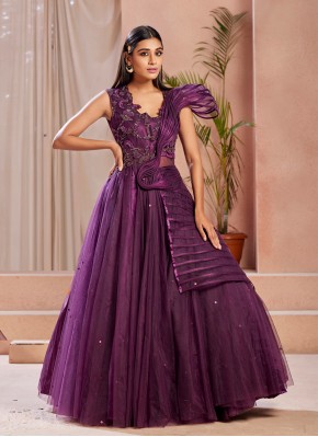 Fancy Net Designer Gown in Purple